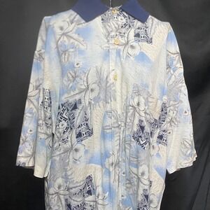 Natural Issue Men's Floral Hawaiian Shirt Blue Gray‎ XLT Tall Button Up